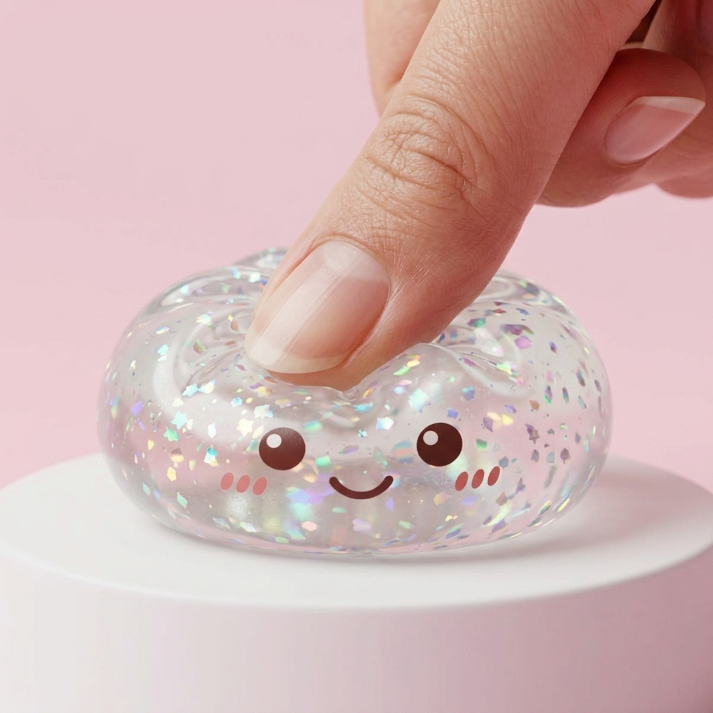Glitter Dumpling Squishy Silver – med Bambukorg — slow-rise-effekt, skummet återtar långsamt sin form