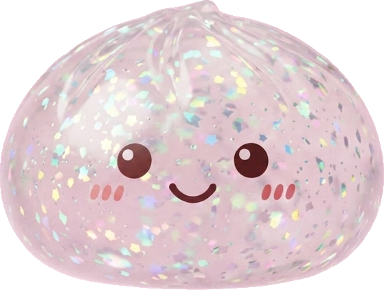 Glitter Dumpling Squishy Silver – med Bambukorg — i klämmet, mjukt slow-rise-skum