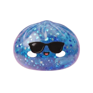 Sparkle Sunglasses Dumpling Squishy Blå Glitter — i klämmet, mjukt slow-rise-skum