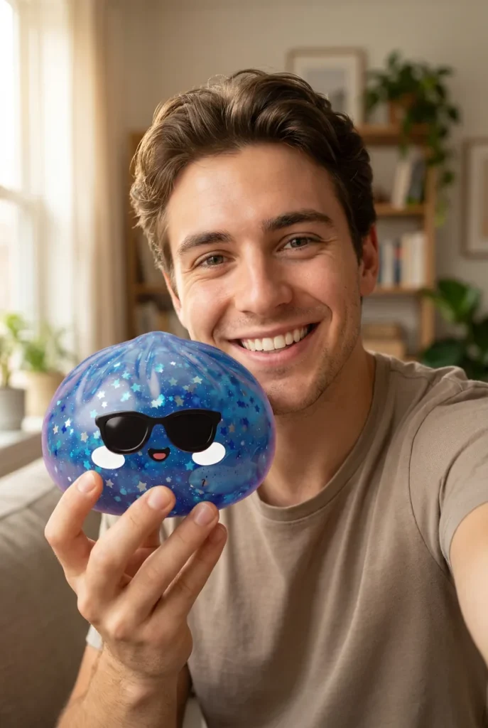 Sparkle Sunglasses Dumpling Squishy Blå Glitter i vardagen