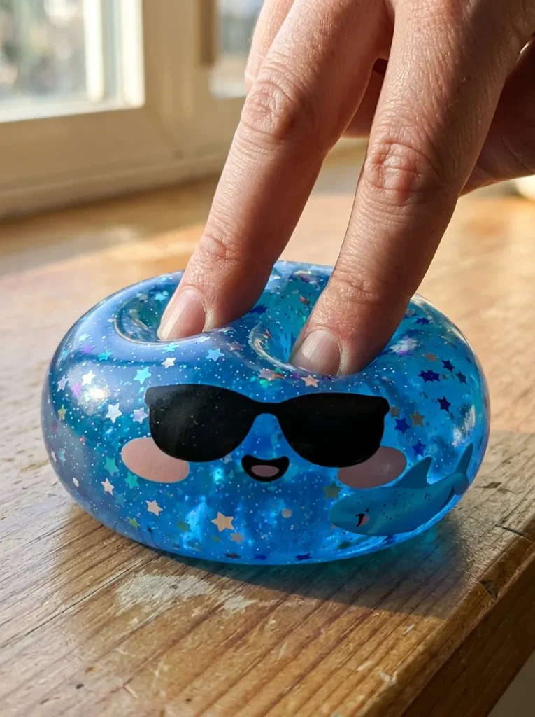 Sparkle Sunglasses Dumpling Squishy Blå Glitter mitt i klämmet