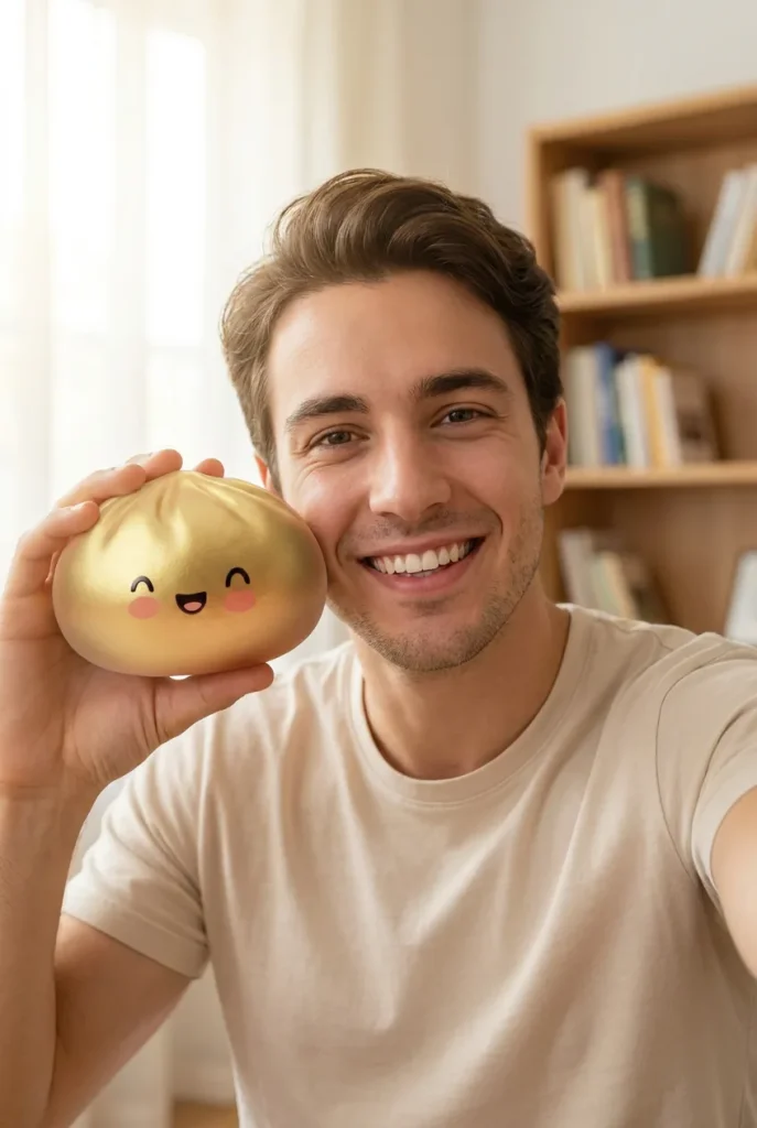 Dumpling Squishy Gold Lucky i vardagen