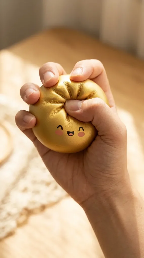 Dumpling Squishy Gold Lucky mitt i klämmet