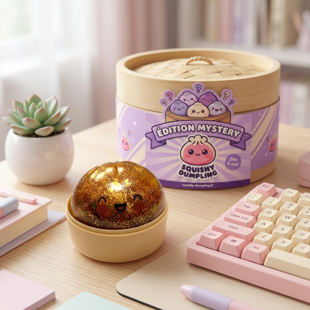 Squishy Bun Mystery Dumpling med Bambusteamer i sin kawaii-miljö