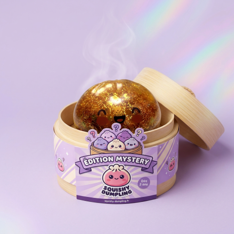 Squishy Bun Mystery Dumpling med Bambusteamer i sin bambu-ångkorg