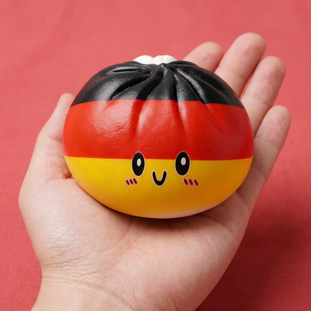 Flag Squishy Toy Dumpling Tyskland i handen, verklig storlek