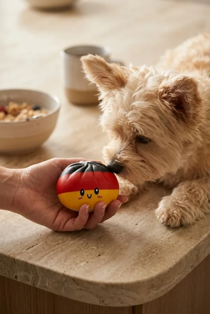 Flag Squishy Toy Dumpling Tyskland med en gosedjursvän