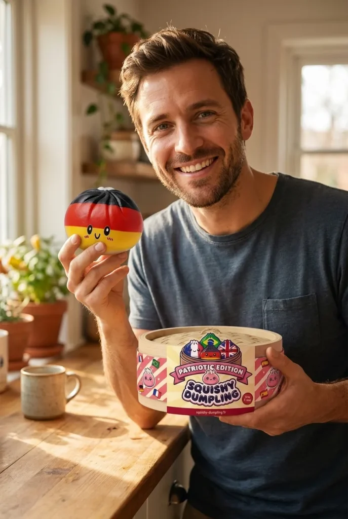 Flag Squishy Toy Dumpling Tyskland med sin ask