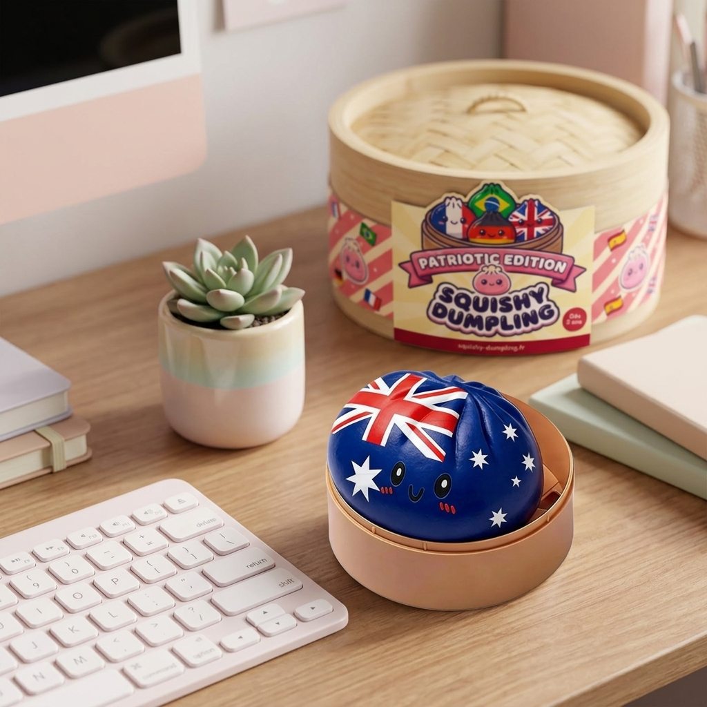 Flag Squishy Dumpling Australien i sin kawaii-miljö