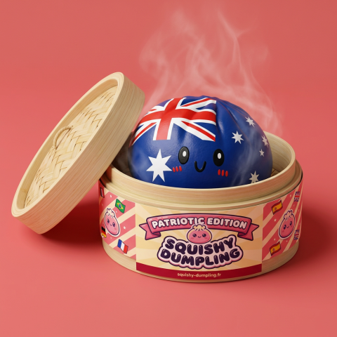 Flag Squishy Dumpling Australien i sin bambu-ångkorg