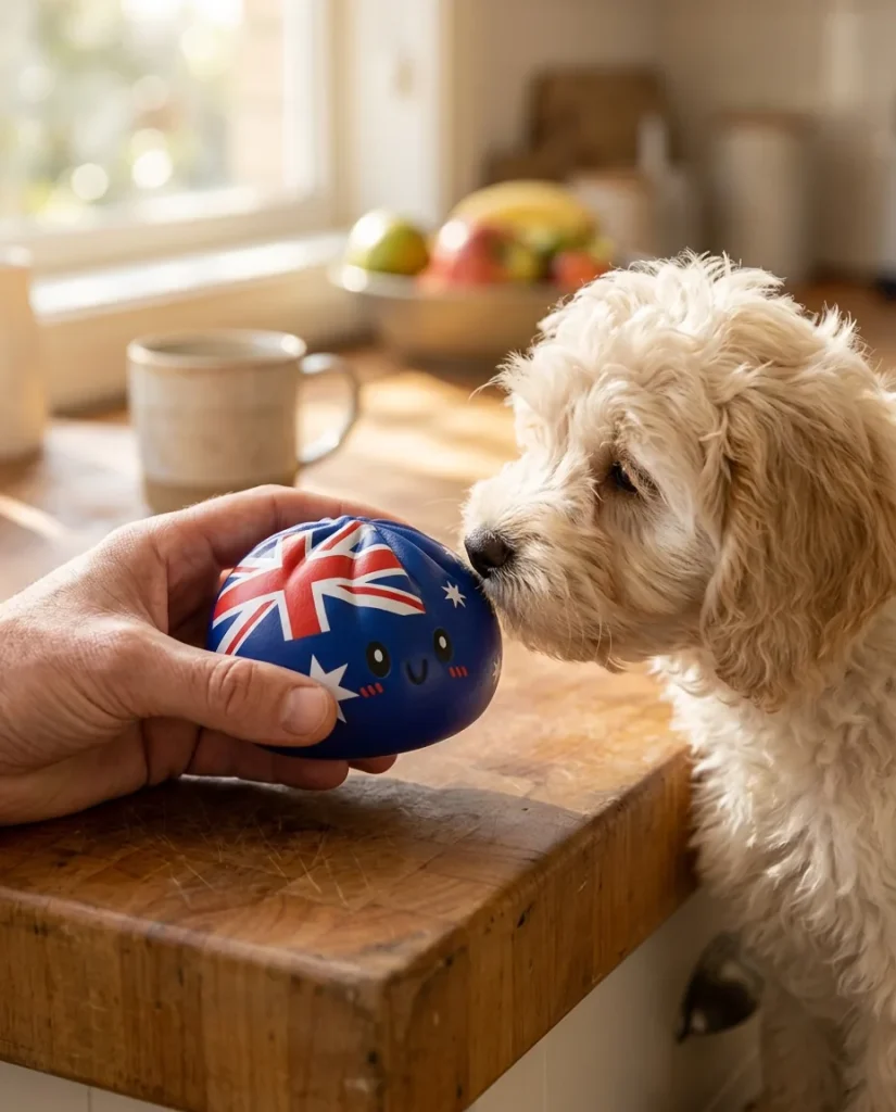 Flag Squishy Dumpling Australien med en gosedjursvän