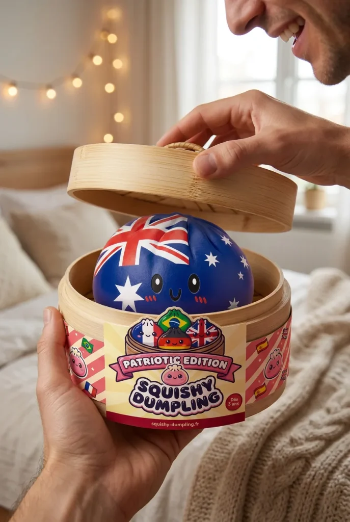 Flag Squishy Dumpling Australien i unboxing-ögonblicket