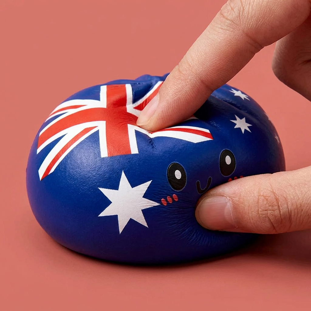 Flag Squishy Dumpling Australien — slow-rise-effekt, skummet återtar långsamt sin form
