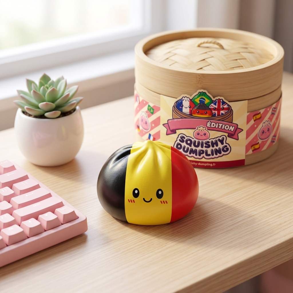 Squishy Dumpling Flag Belgien i sin kawaii-miljö