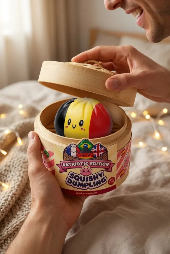 Squishy Dumpling Flag Belgien i unboxing-ögonblicket
