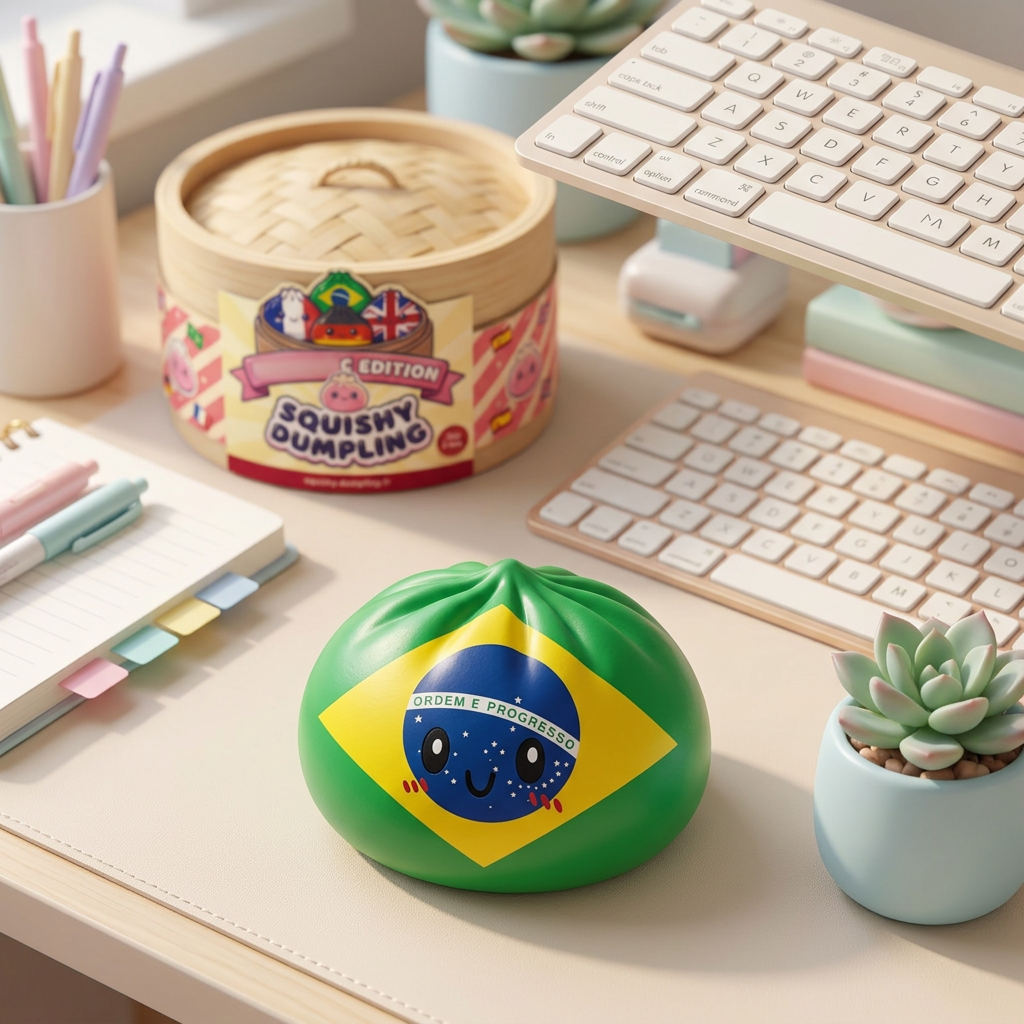 Dumpling Squishy Flag Brasilien i sin kawaii-miljö