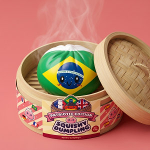 Dumpling Squishy Flag Brasilien i sin bambu-ångkorg