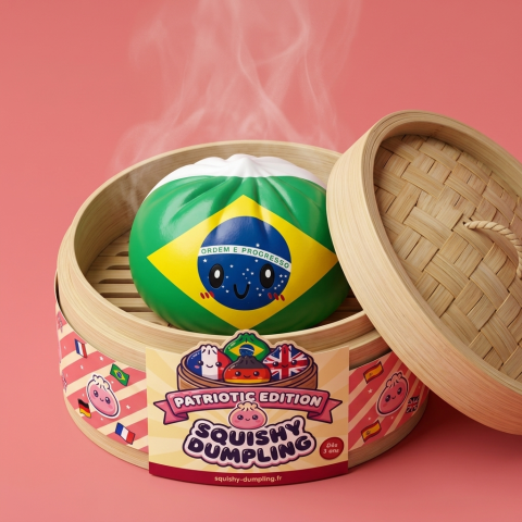 Dumpling Squishy Flag Brasilien i sin bambu-ångkorg