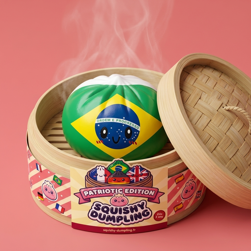 Dumpling Squishy Flag Brasilien i sin bambu-ångkorg