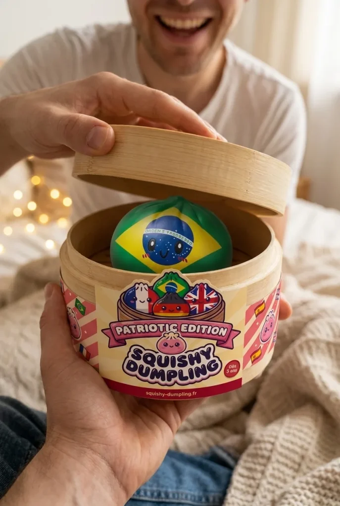Dumpling Squishy Flag Brasilien i unboxing-ögonblicket