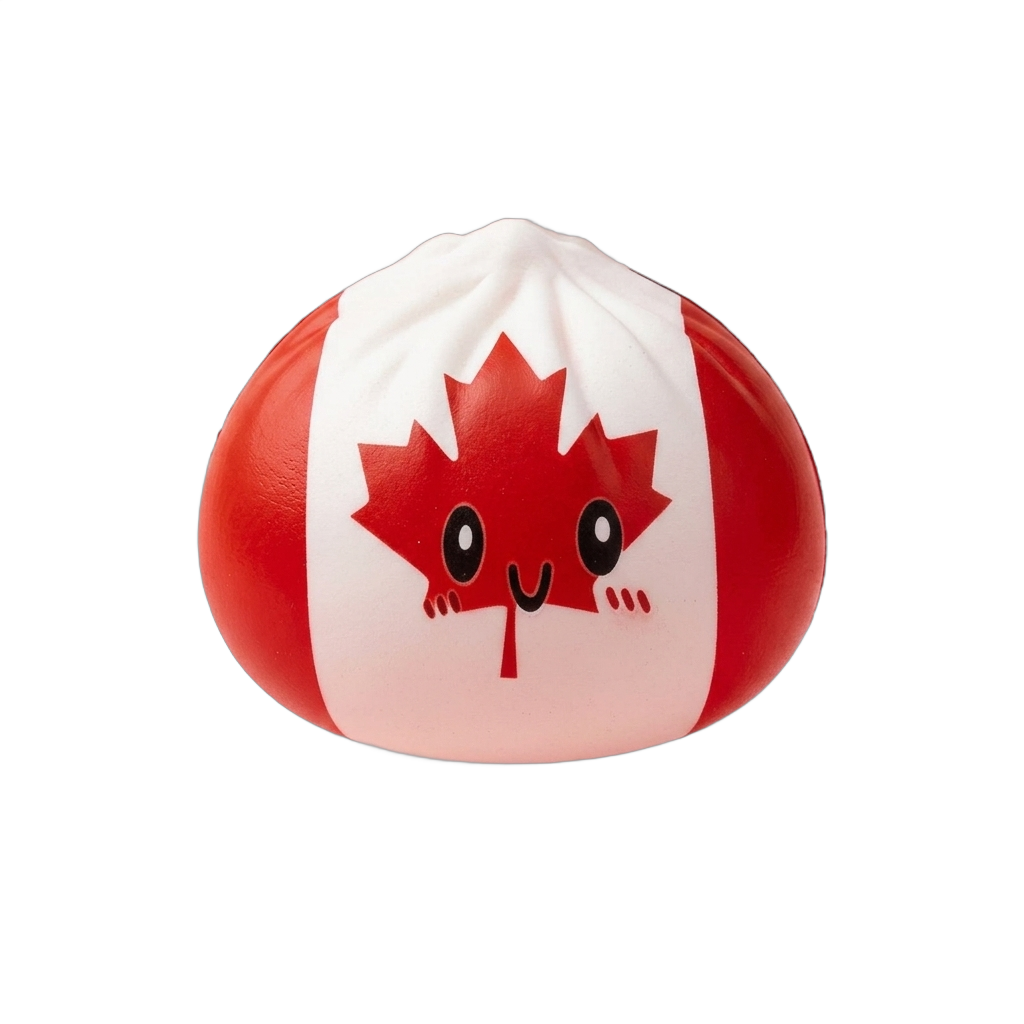 Flag Squishy Dumpling Kanada med Bambukorg — i klämmet, mjukt slow-rise-skum