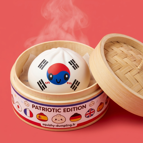 Flag Squishy Dumpling Sydkorea i sin bambu-ångkorg