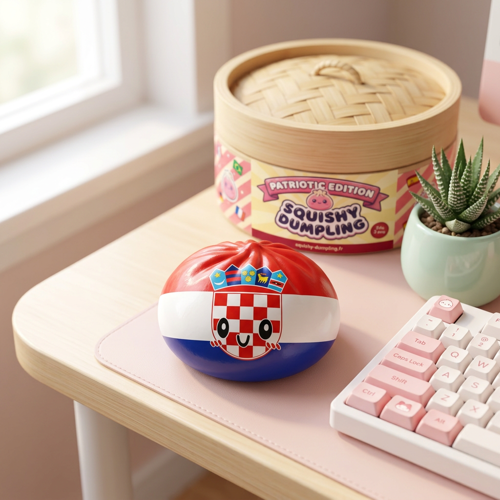 Flag Squishy Dumpling Kroatien i sin kawaii-miljö