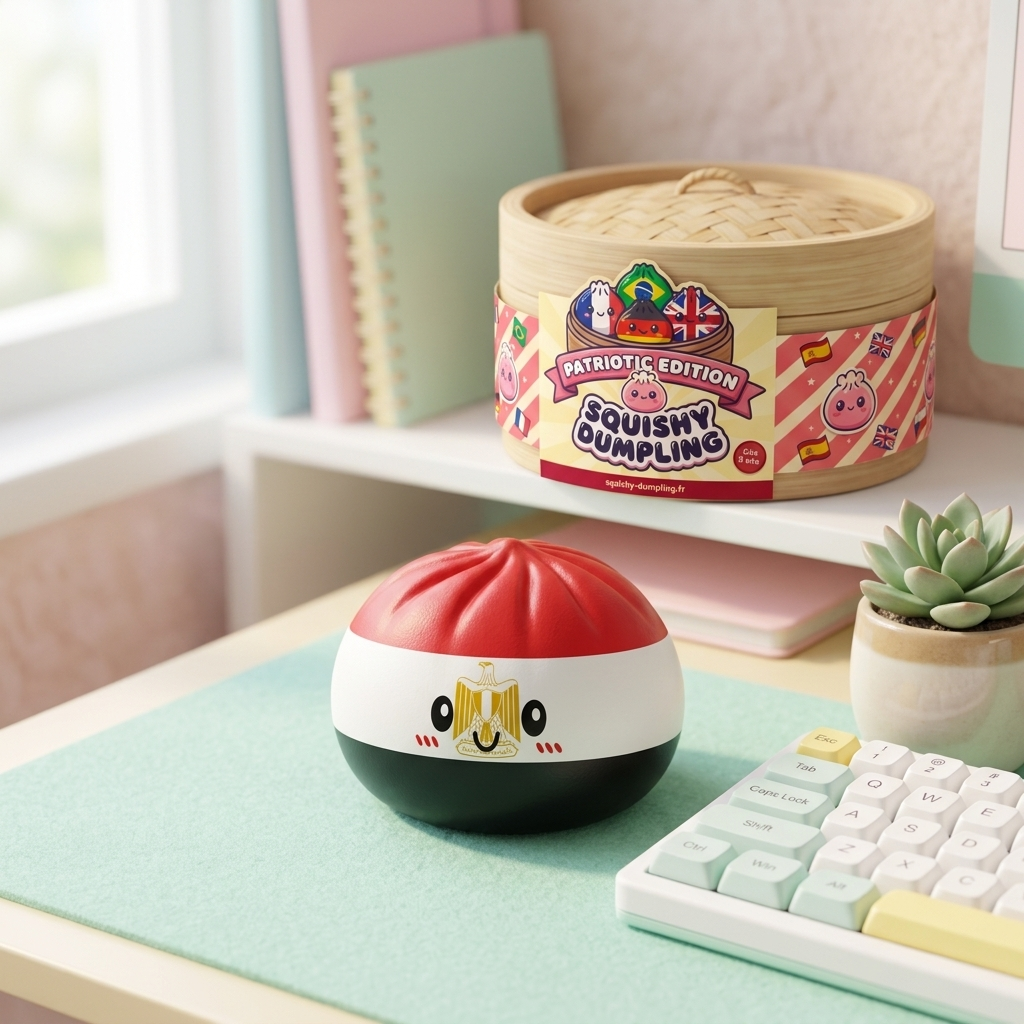 Flag Dumpling Squishy Egypten i sin kawaii-miljö