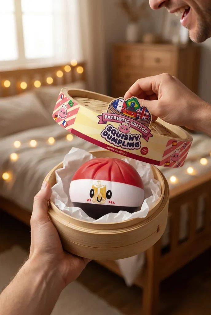 Flag Dumpling Squishy Egypten i unboxing-ögonblicket
