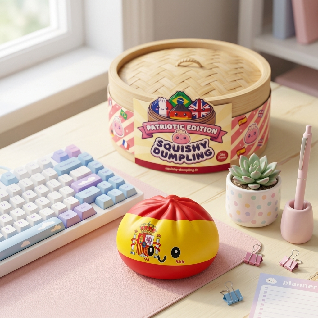 Squishy Flag Dumpling Spanien i sin kawaii-miljö