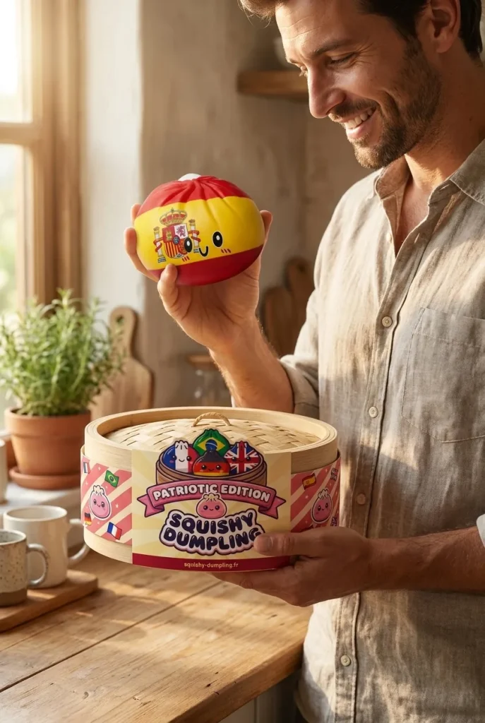 Squishy Flag Dumpling Spanien med sin ask