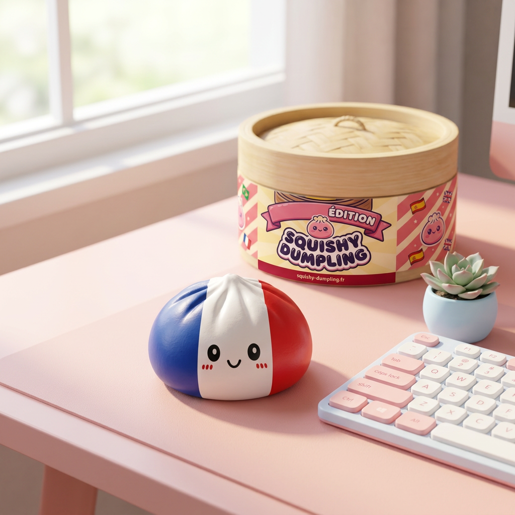 France Flag Squishy Dumpling Blå Vit Röd i sin kawaii-miljö