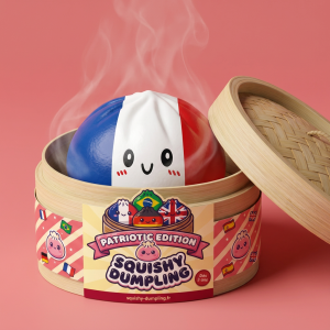 France Flag Squishy Dumpling Blå Vit Röd i sin bambu-ångkorg