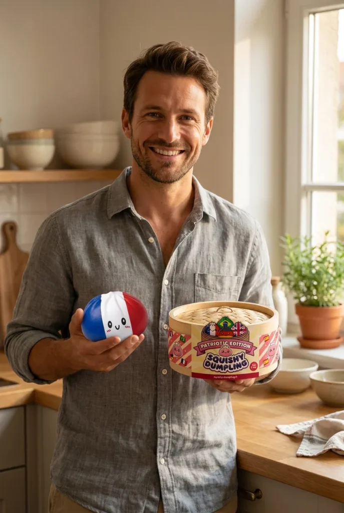 France Flag Squishy Dumpling Blå Vit Röd med sin ask