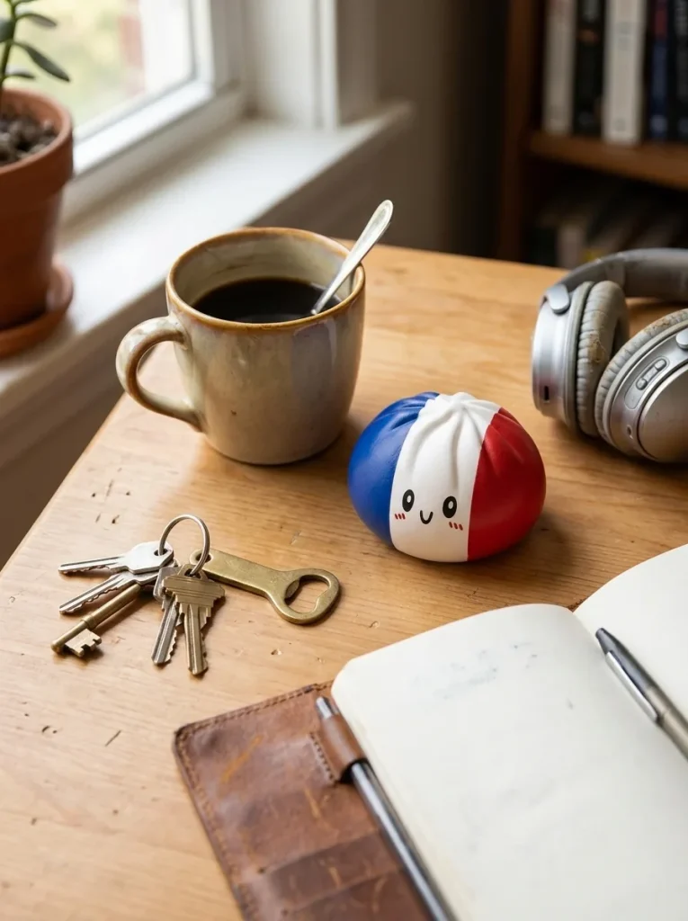 France Flag Squishy Dumpling Blå Vit Röd på skrivbordet