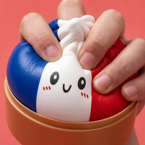 France Flag Squishy Dumpling Blå Vit Röd — slow-rise-effekt, skummet återtar långsamt sin form
