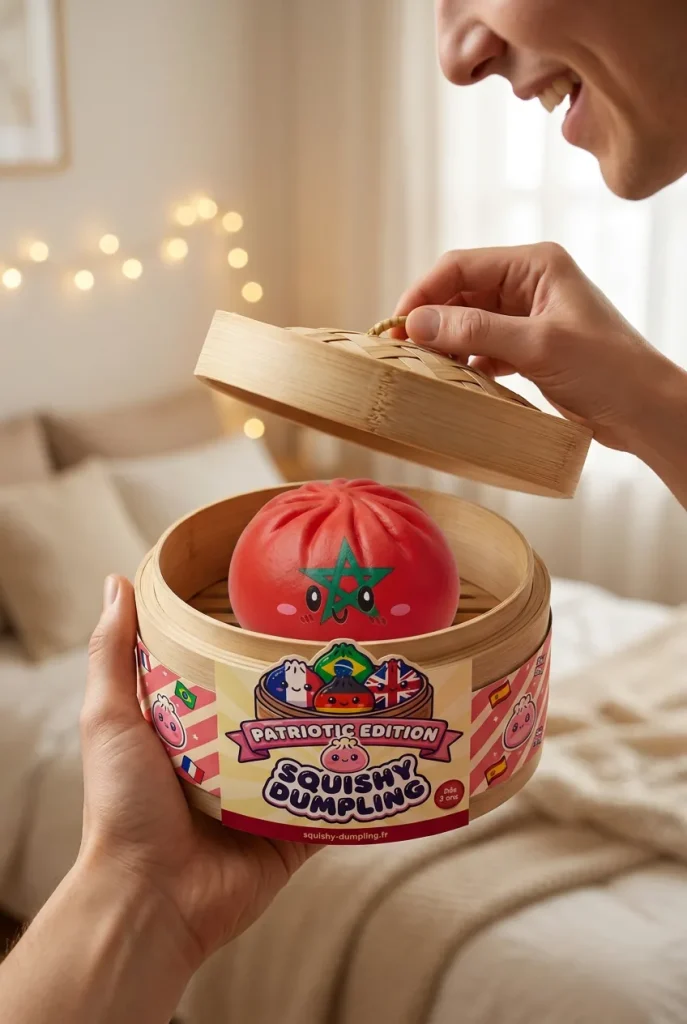 Flag Squishy Dumpling Marocko i unboxing-ögonblicket