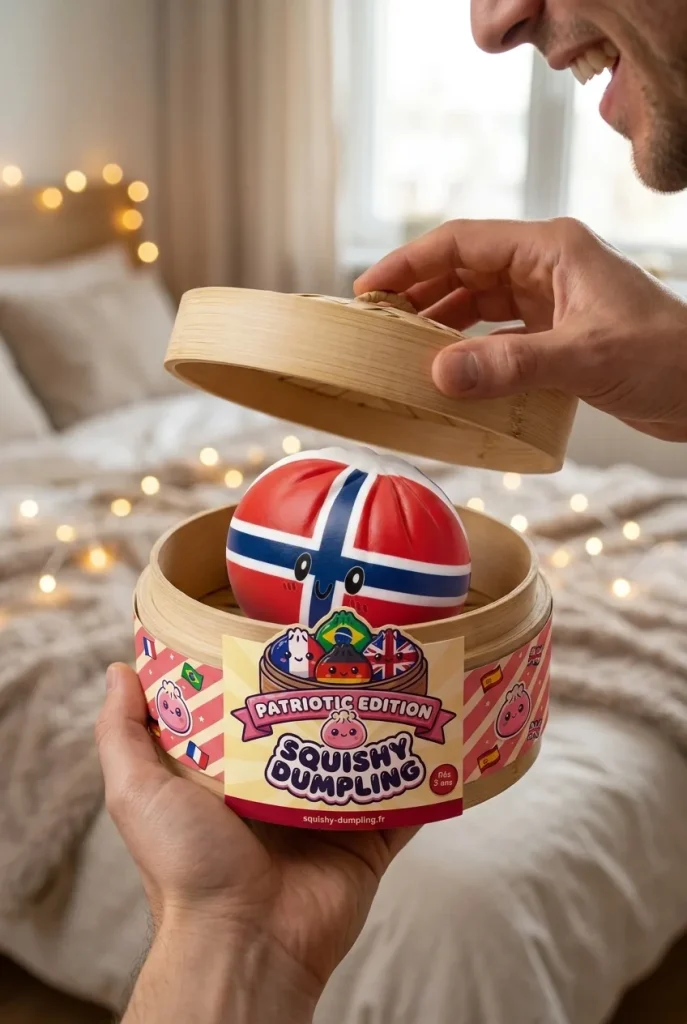 Flag Squishy Dumpling Norge i unboxing-ögonblicket