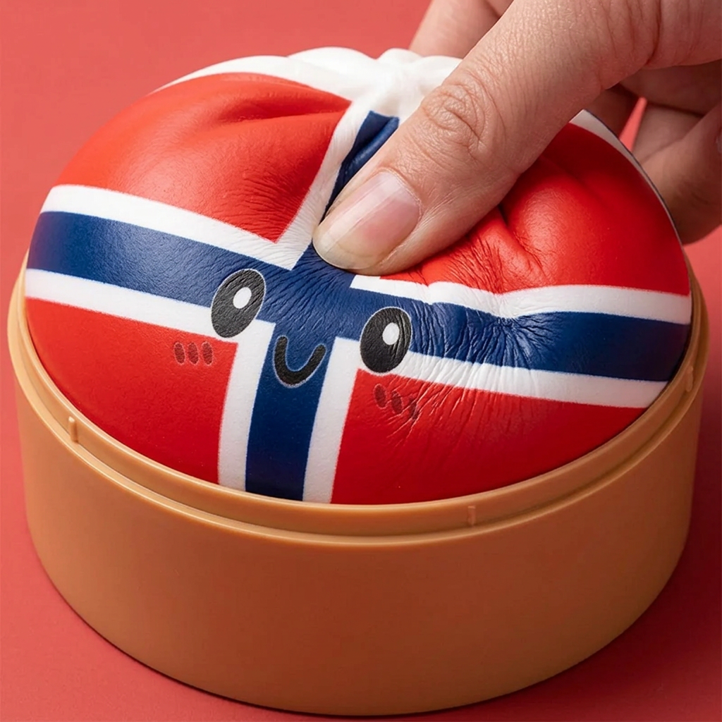 Flag Squishy Dumpling Norge — slow-rise-effekt, skummet återtar långsamt sin form