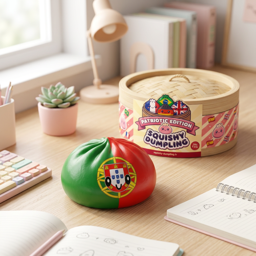 Squishy Dumpling Portugal Flaggmotiv i sin kawaii-miljö