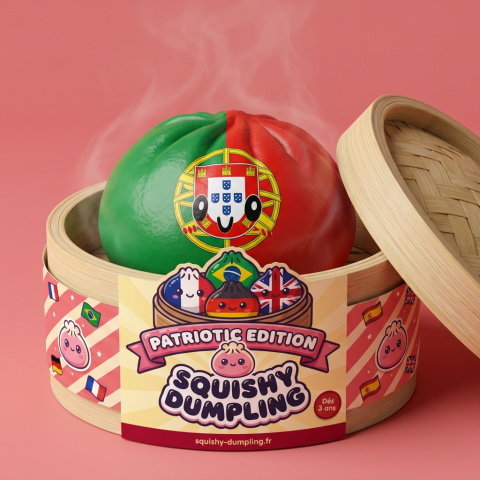 Squishy Dumpling Portugal Flaggmotiv i sin bambu-ångkorg