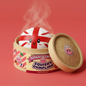 Flag Squishy Toy Storbritannien Dumpling i sin bambu-ångkorg