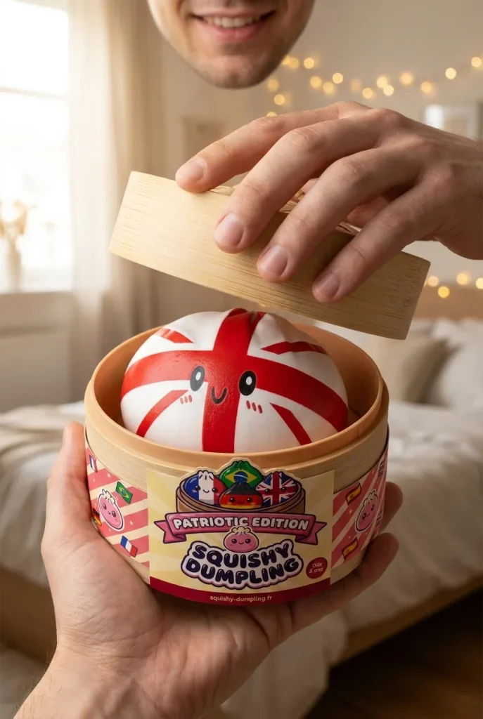 Flag Squishy Toy Storbritannien Dumpling i unboxing-ögonblicket