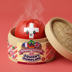 Flag Squishy Toy Schweiz Dumpling i sin bambu-ångkorg