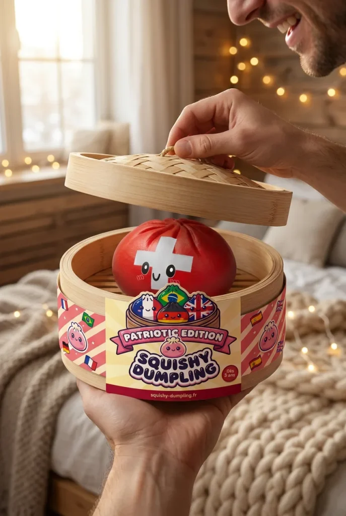 Flag Squishy Toy Schweiz Dumpling i unboxing-ögonblicket
