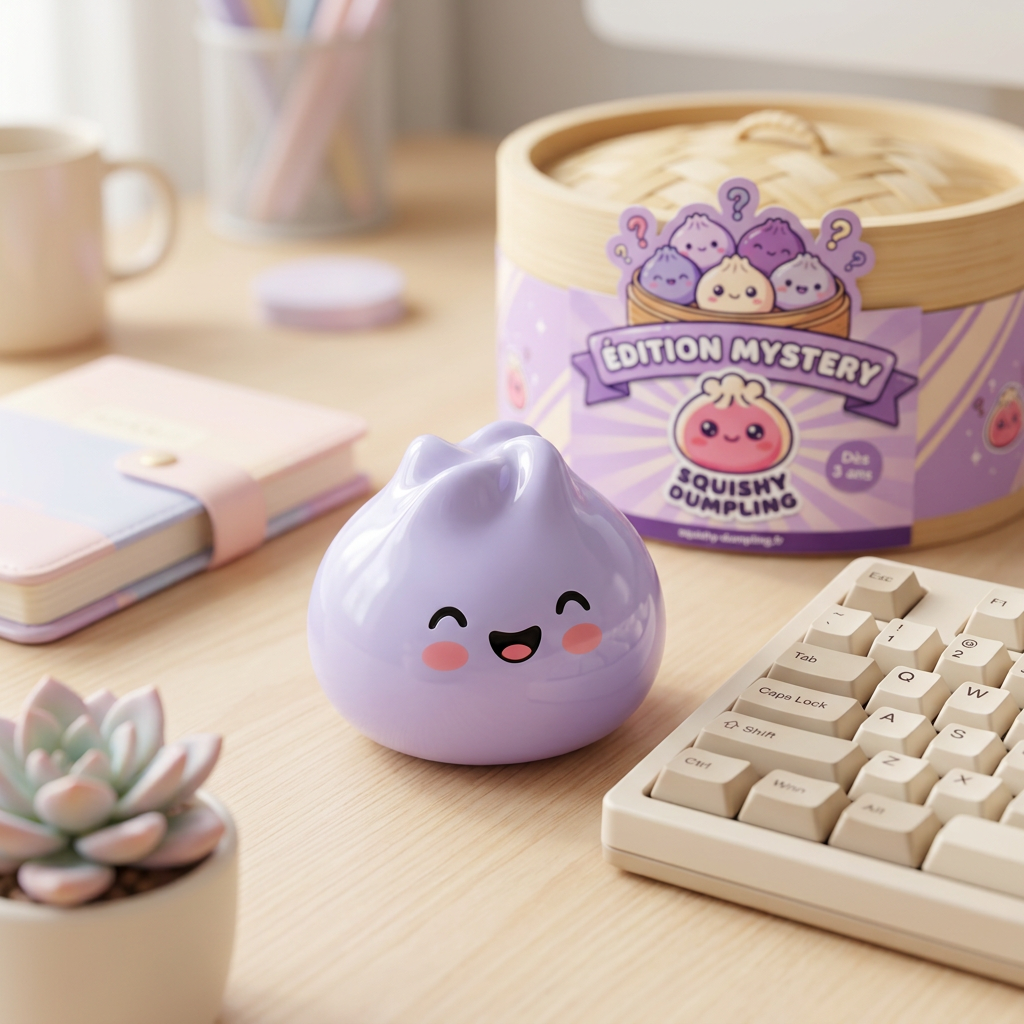 Dumpling Squishy Mystery Surprise Plysch i sin kawaii-miljö