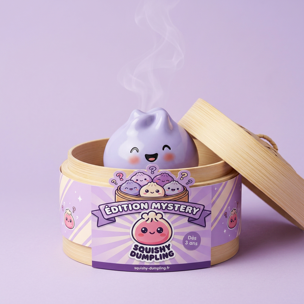 Dumpling Squishy Mystery Surprise Plysch i sin bambu-ångkorg