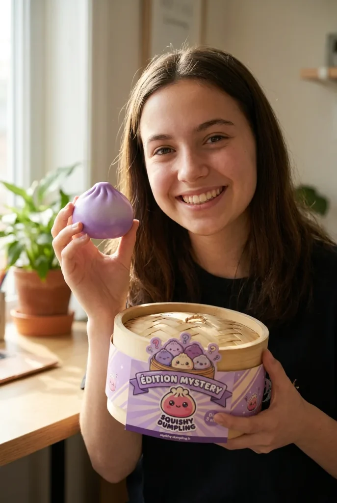 Dumpling Squishy Mystery Surprise Plysch med sin ask
