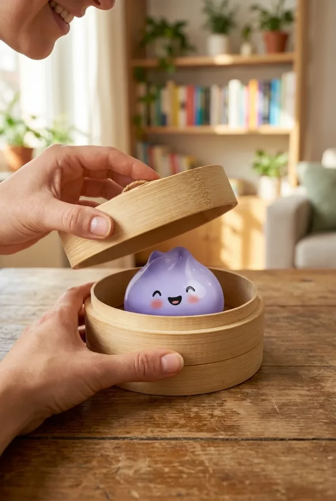 Dumpling Squishy Mystery Surprise Plysch i unboxing-ögonblicket