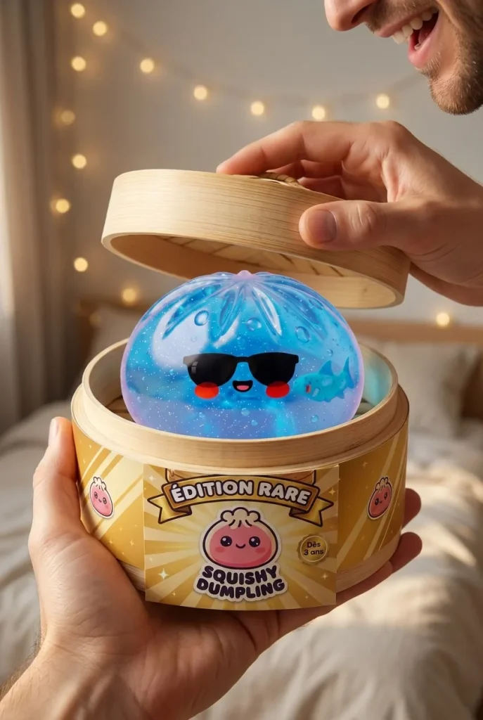 Dumpling Squishy Solglasögon med Bambusteamer i unboxing-ögonblicket